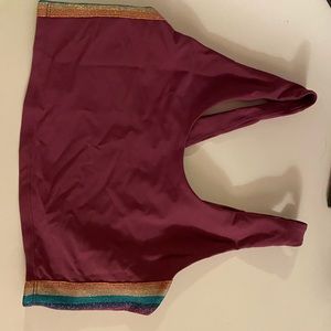 Spiritual Gangster Burgundy Sports Bra with Rainbow Trim